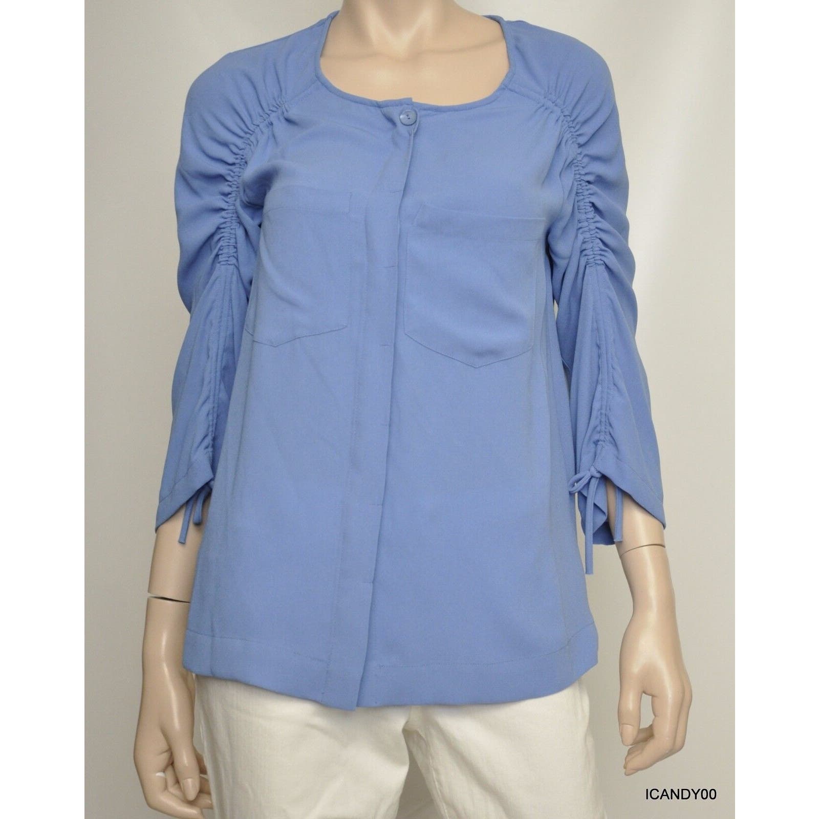 Nanette Lepore Bungle Jungle Ruch-Sleeve Blouse Shirt Top Periwinkle S Nwt $198